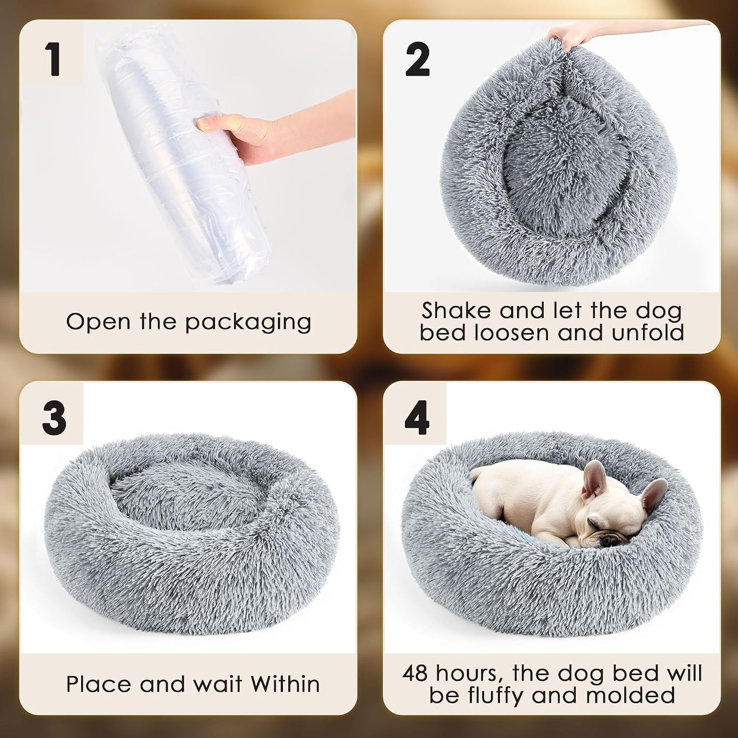 Petvani CozyCloud Donut Pet Bed, Soft Plush Calming Bed for Small Dogs, Puppies, Cats and Kittens, Washable Round Pet Bed