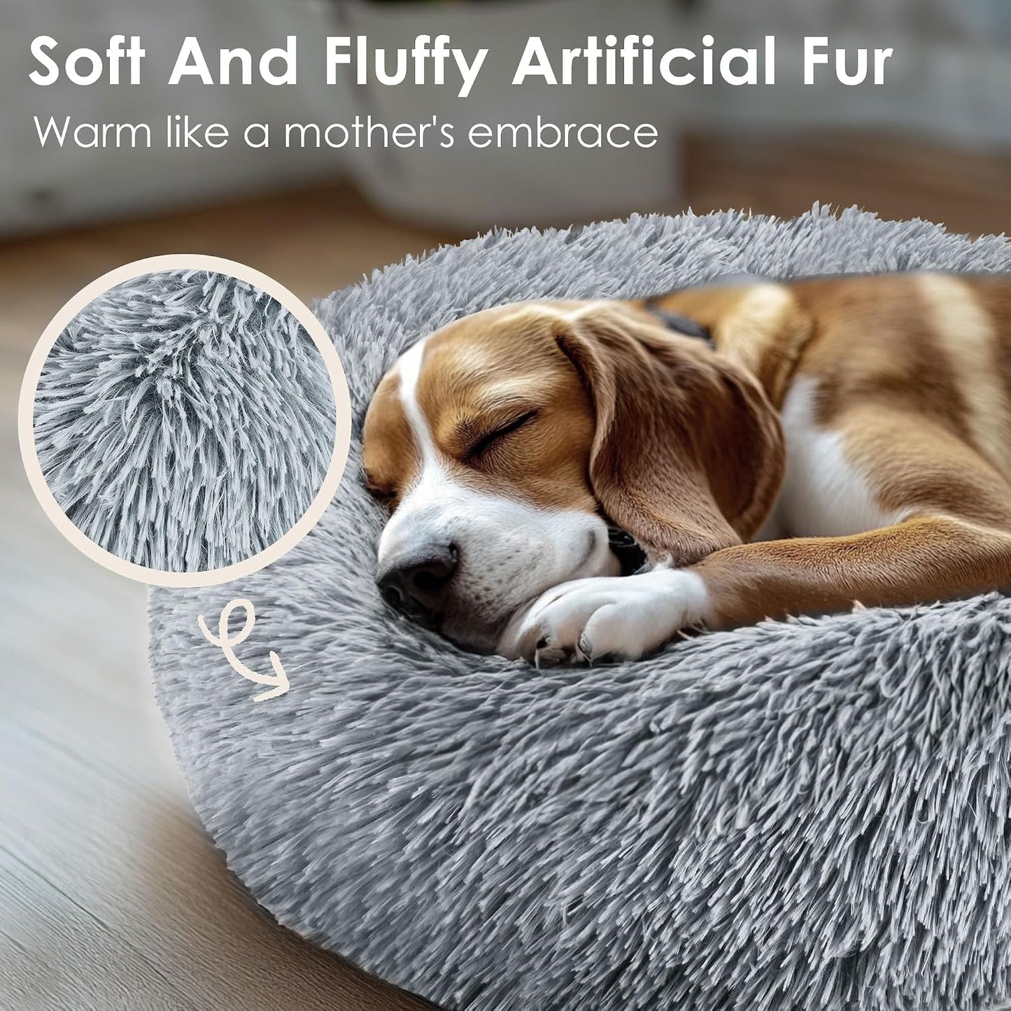 Petvani CozyCloud Donut Pet Bed, Soft Plush Calming Bed for Small Dogs, Puppies, Cats and Kittens, Washable Round Pet Bed