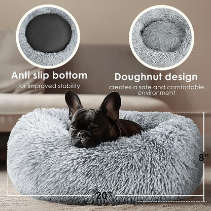 Petvani CozyCloud Donut Pet Bed, Soft Plush Calming Bed for Small Dogs, Puppies, Cats and Kittens, Washable Round Pet Bed